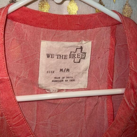 Free People We the Free Viscose Dark Coral Gauze Blouse size M Orange top - Picture 5 of 8